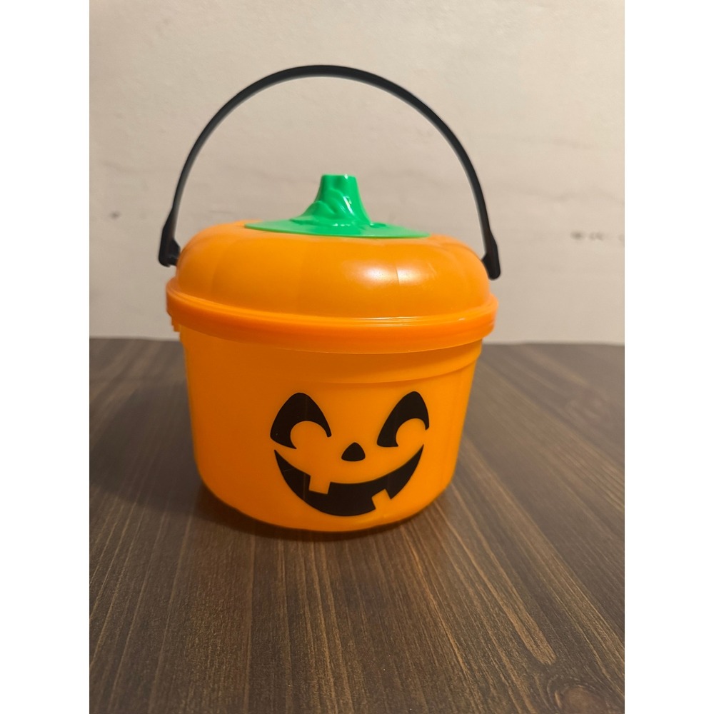 Vintage McDonalds Happy Mean Halloween Pumpkin Bucket Trick or treat pail orgGrn